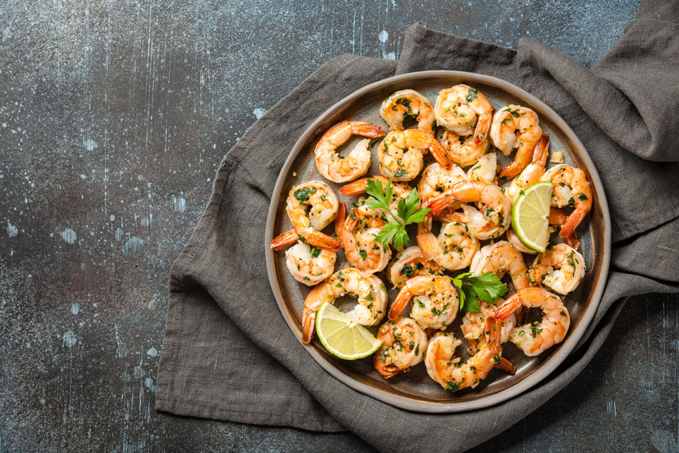 Grilled Shrimp over Jicama-Mango Slaw