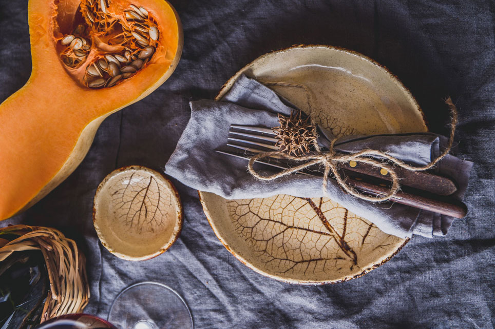 fall place setting with squash